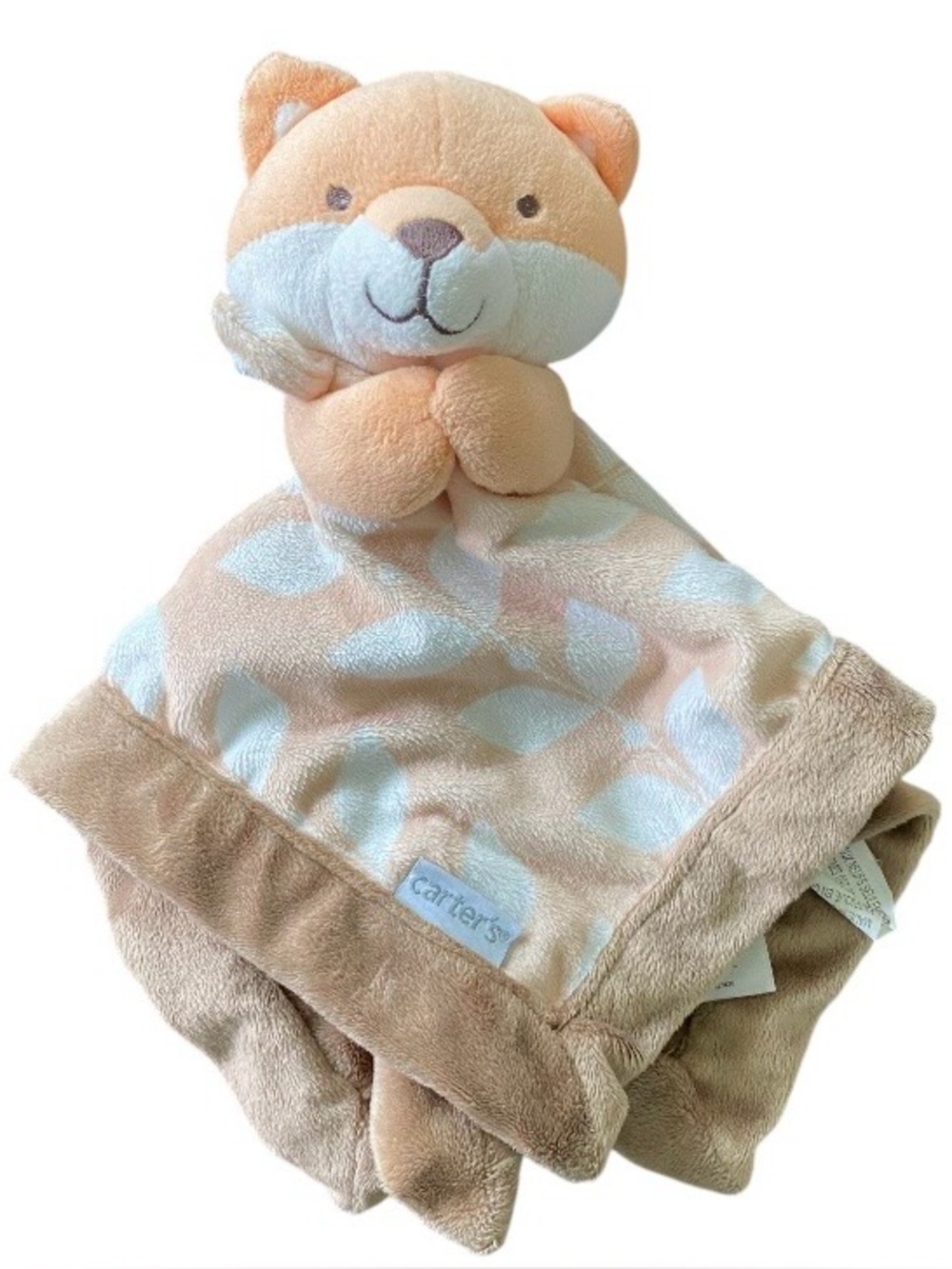 Carters Brown Fox Baby Security Blanket Plush Soft Lovey Tan Leaf Comfort